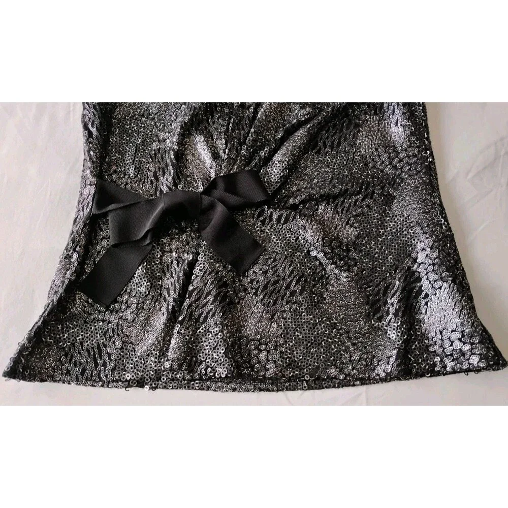 Elie Tahari Textured Sequin Blouse Bow V Neck Sleeveless Blend Party Cocktail S - Picture 3 of 12